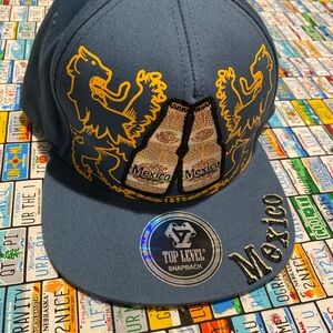 Top Level Mexico Embroidered Snapback Hat - Blue & Gold